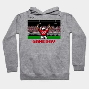 Red and White Football Gameday Retro 8 Bit Linebacker Hoodie